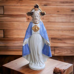 Vintage Religious Sacred Heart Of Jesus Ceramic Statue Figure 12"x6" Christian